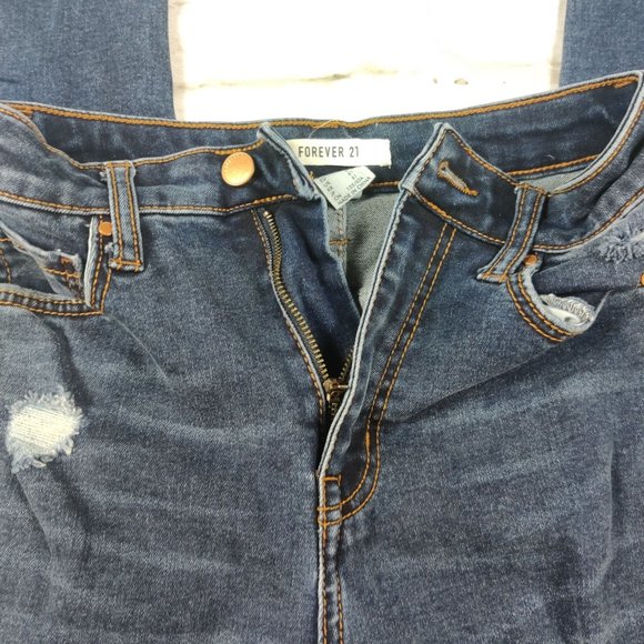 Forever 21 womens jeans high rise distressed rip skinny jeans blue denim sz 24 - Picture 7 of 7